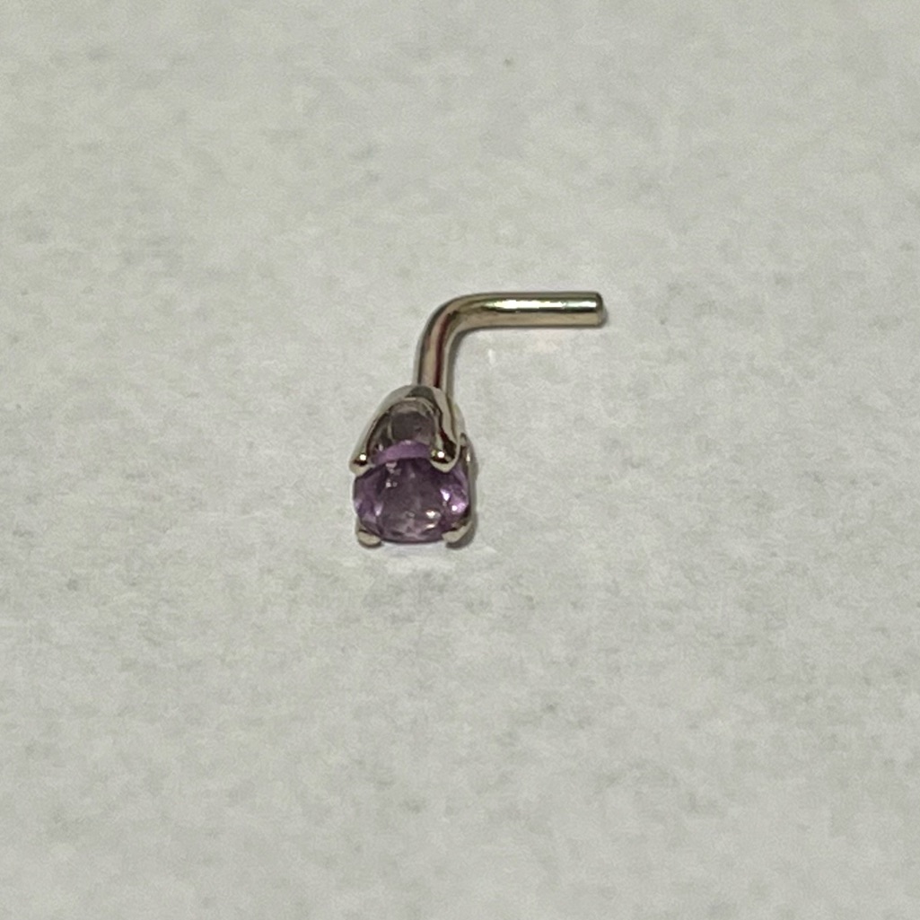 White Gold And Lilac Diamond Nose Ring Stud New